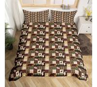 Homewish Housse de Couette Enfant Ours, Parure de Lit 140x200 Cerf, Sets de Housses de Couettes Adolescents Hommes Femmes Bois Patchwork Feuille Raye Elk, Couvre Lit Pin Cones Moose Plaid Grille
