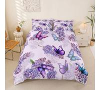Homewish Housse de Couette Enfant Papillon Lavande Parure de Lit 220x240 Papillon coloré Sets de Housses de Couettes Esthétique Papillons Couvre Lit Floraux Lavande GroovyViolet