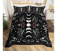 Homewish Housse de Couette Enfant Phases de Lune Boho,Parure de Lit 220x240 Moth de Serpent Gothique,Sets de Housses de Couettes Papillons Gris Filles Garçons Adultes Plantes Botaniques Fleurs