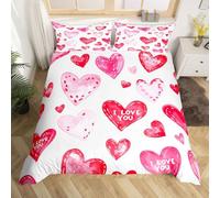 Homewish Housse de Couette Enfant Princesse Rose Amour, Parure de Lit 240 x 260 Coeur Mignon Imprimé, Sets de Housses de Couettes Saint-Valentin Thème, Couvre Lit Romance