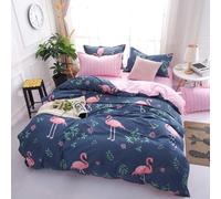 Homewish Housse de Couette Flamant 200x200 cm avec 2 Taies d'oreiller 50x75 cm - Parure de Lit Flamant Rose pour Enfant Ado Adulte - Ensemble de Literie Fleurs Animaux Mignons - Bleu