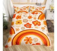 Homewish Housse de Couette Fleurie Groovy pour Fille, Parure de Lit 220x240 Adulte Floral Arc-en-Ciel Rétro, Sets de Housses de Couettes Fleur Hippie Groovy, Couvre Lit Boho Psychédéliques
