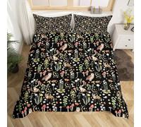 Homewish Housse de Couette Fleurie Vintage 140x200, Parure de Lit Animal Sauvage Mignon Enfant Fille, Sets de Housses de Couettes Motif Hibou Lapin Renard, Couvre Lit Fleurs de Jardin Réversible