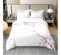 Homewish Housse de Couette Fleurs de Cerisier 140x200 - Parure de Lit Floral Rose pour Fille Femme - Ensemble de Literie Fleurs Japonaises Printanières Pétales de Fleurs Pâles - Coton