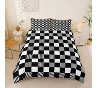 Homewish Housse de Couette Géométrique Noire,Parure de Lit 200x200 Enfant Noir Blanc À Rayures,Sets de Housses de Couettes Rayures Plaid Mignonnes,Couvre Lit Garçons Filles Mode Moderne Preppy