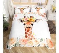 Homewish Housse de Couette Giraffe de Dessin Animé,Parure de Lit 140x200 Enfant Animaux Mignon de La Jungle,Sets de Housses de Couettes Garçons Hommes Aquarelle Faune,Couvre Lit Rose Esthétique Kawaii