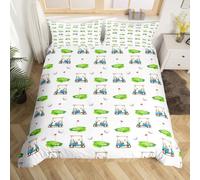 Homewish Housse de Couette Golf,Parure de Lit Enfant 240 x 260 Boules,Sets de Housses de Couettes Garçons Filles Loisirs Chariots de Golf Imprimer Golf,Couvre Lit Jeux de Balle Drapeau Sportif Bleu