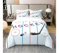Homewish Housse de Couette Hockey sur Glace Garçons, Parure de Lit 140x200 en Coton, Ensemble de Literie Bâton de Hockey Puck, Couvre Lit Jeux de Sports d'hiver, 1 Taie d'oreiller, Doux