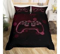 Homewish Housse de Couette Jeux Garçons,Parure de Lit 140x200 Enfant Contrôleur de Jeu,Sets de Housses de Couettes Garçons Géométrie Joystick Moderne Taches Hexagonales de Combe D'Abeil Claret