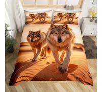 Homewish Housse de Couette Loup 200x200 Garçon, Parure de Lit Thème des Animaux Sauvages pour Enfant Adulte, Sets de Housses de Couettes Faune Exotique Tribale, Couvre Lit Loup du Désert