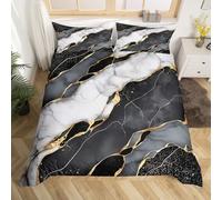 Homewish Housse de Couette Marbre 220x240 cm avec 2 Taies d'oreiller, Parure de Lit À Motifs D'Aquarelle Sets de Housses de Couettes Paillettes d'or Marbrure Abstraite, Couvre Lit Noir et Blanc