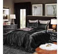 Homewish Housse de Couette Noire Fashion 135x200 cm - Ensemble de Literie en Soie et Satin, Parure de Lit 1 Personne Réversible pour L'Été, Housse de Couette en Polyester Lune de Miel Luxe Doux