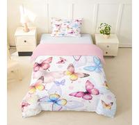Homewish Housse de Couette Papillon Arc en Ciel Parure de Lit Enfant 140x200 Papillon coloré Sets de Housses de Couettes dégradé Rose et Violet Couvre Lit Esthétique Papillons Volants