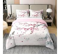 Homewish Housse de Couette Parrain D'Oiseau Coton Parure de Lit 220x240 Fleurs Couvre Lit Enfants Filles Femmes Peinture À Encre Hirondeur Noir Rose Blanc literie Doux Confortable