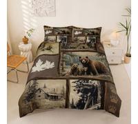 Homewish Housse de Couette Rustic Bear Plaid,Parure de Lit Enfant 240 x 260 Forest Wolf,Sets de Housses de Couettes Maison de Campagne Woodland Animal Cabin,Couvre Lit Garçons Hommes Lodge Hunting