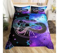 Homewish Housse de Couette Serpent Bleu et Noir 220x240 avec 2 Taies d'oreiller, Parure de Lit Boho Soleil et Lune, Sets de Housses de Couettes Mandala de Bohème, Couvre Lit Galaxie Ciel Étoilé