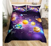 Homewish Housse de Couette Système Solaire pour Enfant Garçon, Parure de Lit Galaxie de l'espace, Ensemble de Literie Univers Étoiles Planètes, Housse Couette Astronomie Orbite, 220x240
