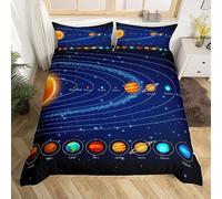 Homewish Housse de Couette Système Solaire pour Garçon, Parure de Lit Planète Espace, Ensemble de Literie l'espace, Housse Couette Galaxie de l'espace Bleu Ciel Étoilé, 220x240, 3 Pièces