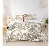 Homewish Housse de Couette Thème Côtier, Parure de Lit 220x240 Enfant Animaux Marins Mignons, Sets de Housses de Couettes Monde sous-Marin de Dessin Animé, Couvre Lit Esquisses d'animaux de Mer