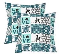 Homewish Housse de Coussin Hockey sur Glace Housse Coussin 60x60 Lot de 2 Sport Taie d'oreiller Enfants Garçons Hommes À Rayures À Rayures Treillis Patchwork Gris Teal Bleu Taie Oreiller Doux