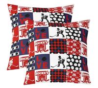 Homewish Housse de Coussin Hockey sur Glace Housse Coussin 60x60 Lot de 2 Sports Taie d'oreiller Enfants Garçons Hommes Patchwork Jeux de Boules Casque À Treillis Rouge Bleu Taie Oreiller Doux
