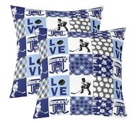 Homewish Housse de Coussin Hockey sur Glace Housse Coussin 60x60 Lot de 2 Sports Taie d'oreiller pour Enfants Garçons Hommes Patchwork Jeux Bande Casque Gris Bleu Taie Oreiller Doux Confortable