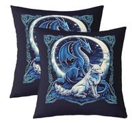 Homewish Housse de Coussin Lot de 2 Dragon Loup Housse Coussin 60x60 Pterosaure Magique Taie d'oreiller Enfants Garçons Adultes Safari Galaxie Lune Gothique Bleu Taie Oreiller Doux