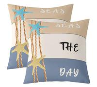 Homewish Housse de Coussin Lot de 2 Étoile de Mer Colorée Housse Coussin Enfant Adulte 45x45 Vie Marine Taie d'oreiller Thème Vacances Plage Océan Taie Oreiller Corde Tressée Grille D'Épissure,Jaune