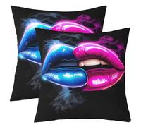 Homewish Housse de Coussin Lot de 2 Lèvres Housse Coussin 60x60 3D Lip Imprimer Taie d'oreiller 3D Design Taie Oreiller Baiser Bouche Cadeau pour Elle,Cadeau pour Couple Lui et Elle,Noir Rose