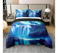 Homewish Howling Wolf Coton 220x240 Literie Set,Moonlight Aurora Parure de Lit,Vert Aurora Woodland Draps,Pierre Le Ruisseau Housse de Couette Set avec 2 Taies d'oreiller Chambre Décor