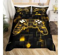 Homewish Jaune Housse de Couette Ado Garcon 240 x 260 cm avec 2 Taies d'oreiller, Parure de Lit Enfant Gamer Gaming Sets de Housses de Couettes Manette de Jeux Néon Couvre Lit Carré Géométrique