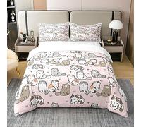 Homewish Kawaii Chat Coton Housse de Couette 200x200,Ensemble de Literie de Chat de Bande Dessinée,Couverture de Confort de Chat Mignon Gaffy,Couverture de Couette d'amour Imprimé de Griffe de Chat