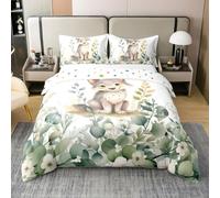 Homewish Kawaii Wolf 200x200 Housse de Couette,Animal de Dessin Animé Coton Parure de Lit,Eucalyptus Tropical Literie Set,Jungle Wildlife Couvre Lit Feuille Végétale Couvre Lit Décoration