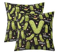 Homewish Lot de 2 Decorative Housse de Coussin 55x55 Concombre | Taie d'oreiller Pickle Lettre Initiauxe V Housse d'oreiller Kawaii Cornichons -