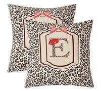 Homewish Lot de 2 Decorative Housse de Coussin 55x55 Imprimé Léopard | Taie d'oreiller Lèvres Rouges Et Nœud Housse d'oreiller Léopard Imprimer Lettre E -