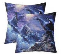 Homewish Lot de 2 Dragon Hold Oreiller 60x60,Rêve Ptérosaure Taie d'oreiller,Mystérieux 3D Dragon Animal Safari Galaxy Coussin de Taille,Bleu Noir Décoratif Taie d'oreiller