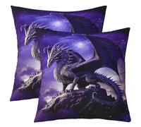 Homewish Lot de 2 Dragon Holding Oreiller 50x50,Western Ptérosaure Taie d'oreiller,Dream Dragon Animal Galactic Shining Star Soft Housse de Coussin,Violet Noir Décoratif Taie d'oreiller