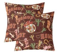 Homewish Lot de 2 Housse Coussin Canape 55x55 Cactus | Décoratif Housse d'oreiller Chapeau de Vache-Garçon Bottes de Vache-Garçon Taie Oreiller Plaid Balle -