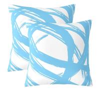 Homewish Lot de 2 Housse de Coussin 40x40 Abstract Bleu Blanc,Taie d'oreiller Femmes Hommes À Rayures Géométriques,Taie Oreiller Minimalistes Graffiti Lignes Esthétiques Art Contemporain Boho Moderne