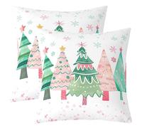 Homewish Lot de 2 Housse de Coussin 40x40 Arbre de Noël Rose, Taie d'oreiller Décor de Noël en Aquarelle, Housse d'oreiller Joyeuxnoël, Taie Oreiller Flocon de Neige Étoile