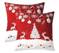 Homewish Lot de 2 Housse de Coussin 40x40 Arbre de Noël,Taie d'oreiller Cerf de Noël,Housse d'oreiller Flocon de Neige d'hiver,Taie Oreiller Ornaments de Christmas Rouges Blancs