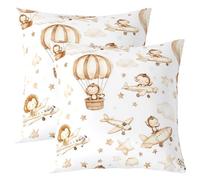 Homewish Lot de 2 Housse de Coussin 40x40 Avion Enfants,Taie d'oreiller Avion de Dessin Animé,Housse d'oreiller Nuage D'Étoile de Ballon À Air Chaud,Taie Oreiller La Faune Sauvage Du Singe Lion Mignon
