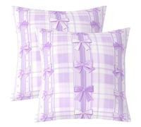 Homewish Lot de 2 Housse de Coussin 40x40 Bowknot, Taie d'oreiller Violet, Housse d'oreiller Buffalo Plaid Bow Stripe Love Hearts, Taie Oreiller Femmes Filles Kawaii