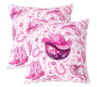 Homewish Lot de 2 Housse de Coussin 40x40 Chapeau De Vache-Garçon Roses | Taie Oreiller Canapé Salon Disqueo Balle Bottes de Vache-Garçon Housse d'oreiller Fleur Roses Cactus -