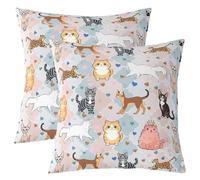 Homewish Lot de 2 Housse de Coussin 40x40 Chat Taie d'oreiller Chaton Mignon Housse d'oreiller Animaux de Compagnie Kawaii Taie Oreiller Motif Argyle Pastel Cœurs & Pattes Patchwork