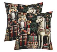 Homewish Lot de 2 Housse de Coussin 40x40 Craquenoix de Noël, Taie d'oreiller Gardien Royal Soldat de Dessin Animé, Housse d'oreiller Cheval Blanc, Taie Oreiller Ornaments de Noël Mignons
