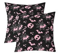 Homewish Lot de 2 Housse de Coussin 40x40 Halloween Rose Mignon,Taie d'oreiller Spider Web Skull Bat,Housse d'oreiller Animaux Gothique Effrayant,Taie Oreiller Halloween d'horreur
