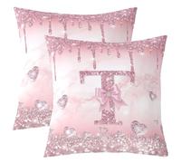 Homewish Lot de 2 Housse de Coussin 40x40 Initiale T Bow,Taie d'oreiller Ruban D'Alphabet Rose Bowknot,Taie Oreiller Mode Moderne Esthétique Enfants Garçons Filles Adultes Fantaisie Princesse Style