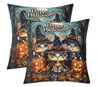 Homewish Lot de 2 Housse de Coussin 40x40 Joyeux Halloween, Taie d'oreiller pour Les Enfants Lanterne de Citrouille, Housse d'oreiller Chat Gothique, Taie Oreiller Thème d'horreur
