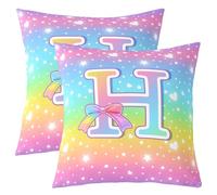 Homewish Lot de 2 Housse de Coussin 40x40 Lettre Initiale H,Taie d'oreiller Arc-en-Ciel,Housse d'oreiller Enfants et Adolescents Arc-en-Ciel Dégradé Mignon Princess Bowknot Kawaii Coquette Bowknot